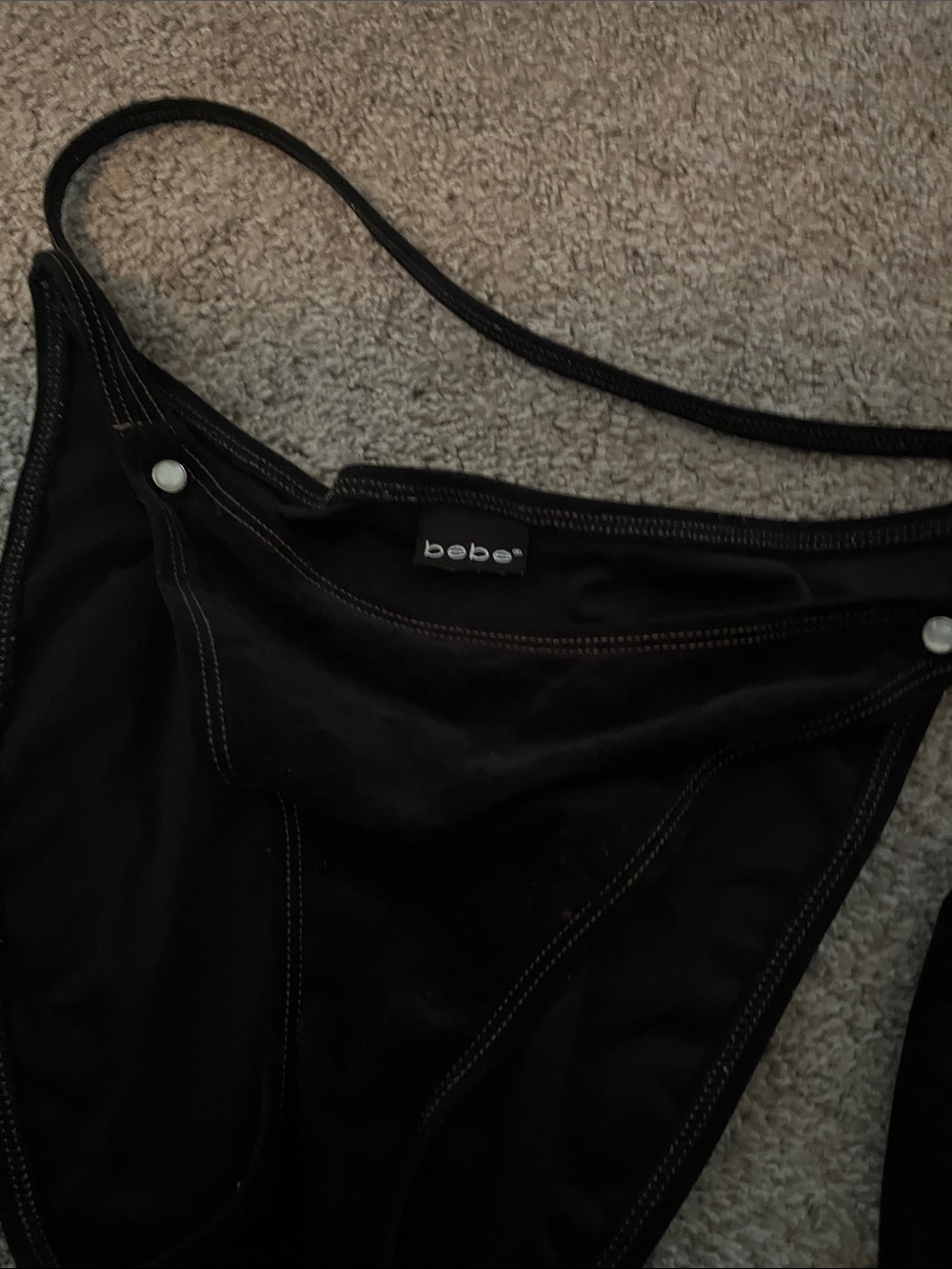 Vintage Bebe Velvet Triangle Bikini Top, High Cut Brief and Skirt Set - Picture 6 of 8